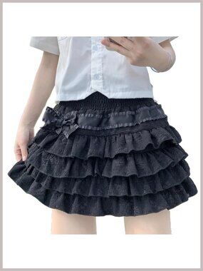 High Waist Pleated Layered Mini Skirt A-Line Lolita Y2K